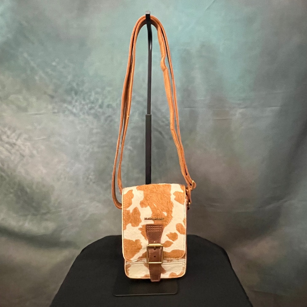 Dr. Martens Cow Print Pony Hair Leather Crossbody Bag Brown White Messenger